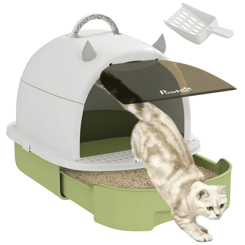 PawHut Covered Cat Litter Box with Lid, Scoop, Deodorizing Bags, Green