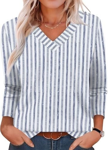 XIEERDUO Long Sleeve Shirts for Women V Neck Fall Tops