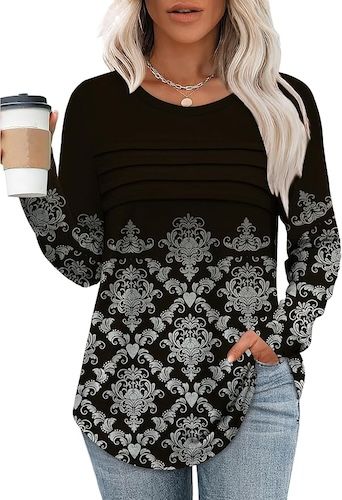 XIEERDUO Women's Pleated Tunic Tops Fall Long Sleeve Blouses