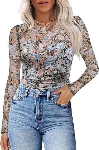 XIEERDUO Women's Sexy Sheer Long Sleeve Tops