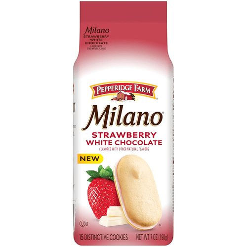 Pepperidge Farm Milano Strawberry White Chocolate, 15  Distinctive Cookies, 7 oz, Bag