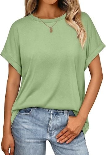AUTOMET Womens Summer Tops Oversized Short Sleeve