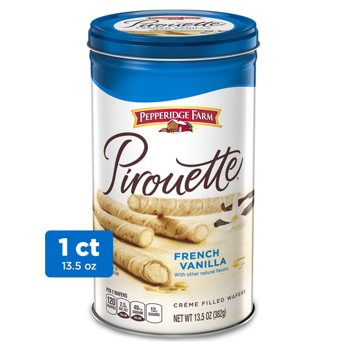 Pepperidge Farm Pirouette Cookies, French Vanilla with Other Natural Flavors, Crème Filled Wafers, 13.5 oz, Tin