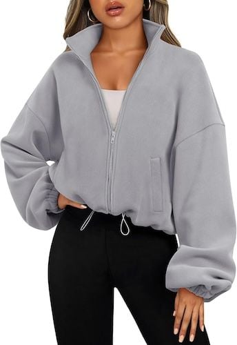 AUTOMET Womens Fleece Jackets Zip Up Oversized Sweatshirts Winter