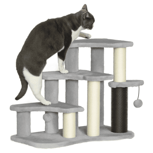 PawHut 2 in 1 Cat Tree with Scratching Tickling Post, Gray
