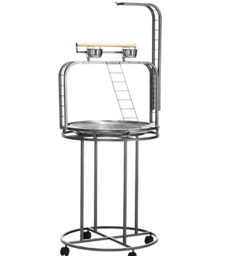 PawHut Bird Stand with 3 Ladders and Toy Hook, Large, Gray