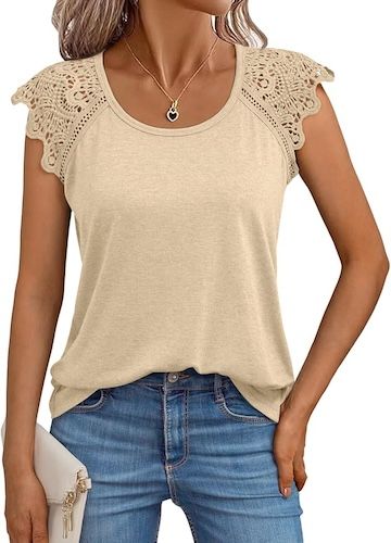 AUTOMET Womens Tops Casual Dressy Lace Summer Tee