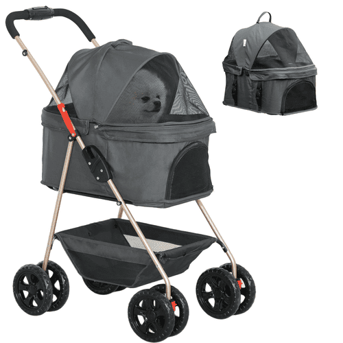 PawHut 3 in 1 Pet Stroller Pram with Detachable Carrier, Black