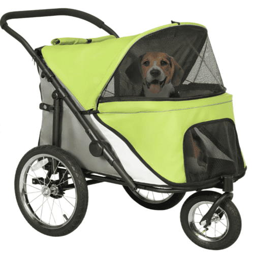 PawHut One-Hand Fold Pet Stroller with 3 Rubber Wheels, Yellowish Green