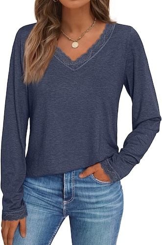 AUTOMET V Neck T Shirts for Women Lace