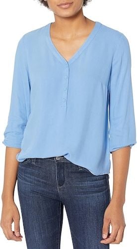 Amazon Essentials Womens 3/4 Sleeve Button Popover Shirt