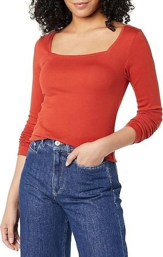 Amazon Essentials Women's Long Sleeve Square Neck T-Shirt
