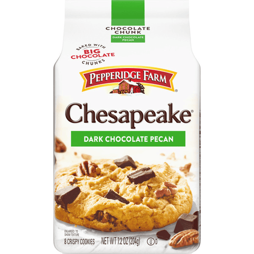 Pepperidge Farm Chesapeake Crispy Dark Chocolate Pecan Cookies, Baked with Big Chocolate Chunks, 8 ct, 7.2 oz, Bag