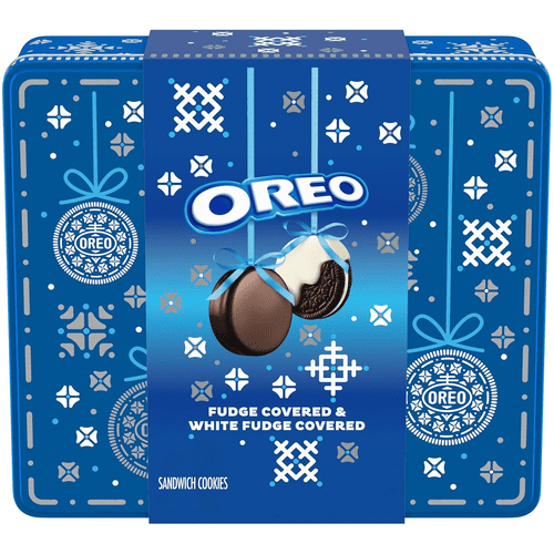 OREO Fudge Covered and White Fudge Covered Holiday Sandwich Cookies, 1.02 lb, Tin