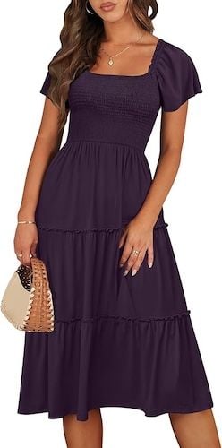 ANRABESS Women Summer Casual Square Neck Flutter Sleeve Dress