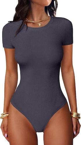 ANRABESS Women's Bodysuits Short Sleeve Crew Neck Slim Fit