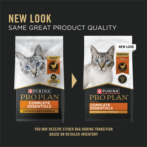 Purina Pro Plan Adult 1-6 High Protein Cat Food, Complete Essentials Chicken & Rice Probiotic Formula, 16 lb, Bag