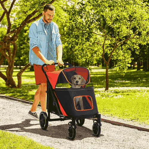 PawHut Easy-to-fold Pet Stroller for Dogs, Red