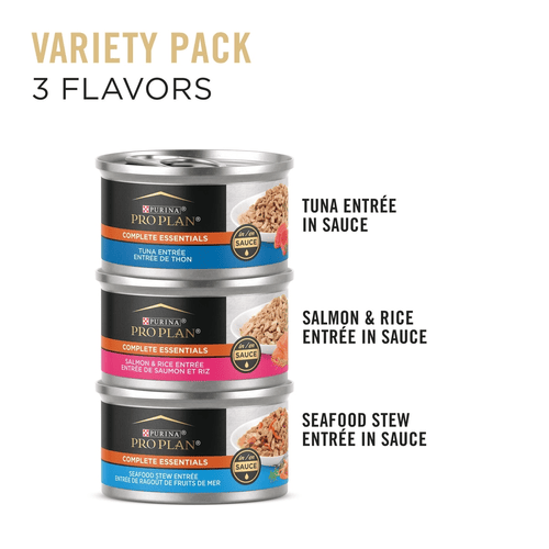 Purina Pro Plan Wet Cat Food, Seafood Favorites, Variety Pack, 3 oz, 24 Packs, Can