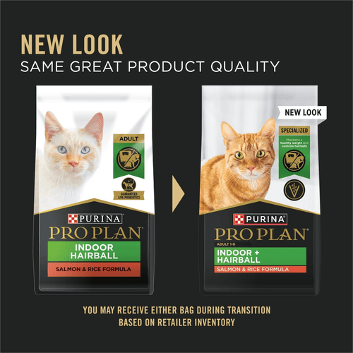 Purina Pro Plan Dry Cat Food for Adult 1-6, Indoor Hairball Salmon & Rice Formula, 7 lb, Bag