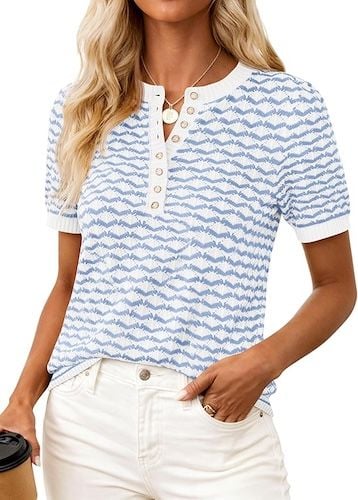 PRETTYGARDEN Cute Short Sleeve V Neck Sweaters