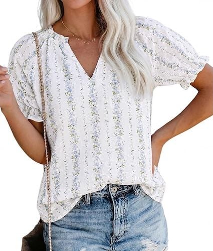 PRETTYGARDEN Summer Short Sleeve V Neck Shirts