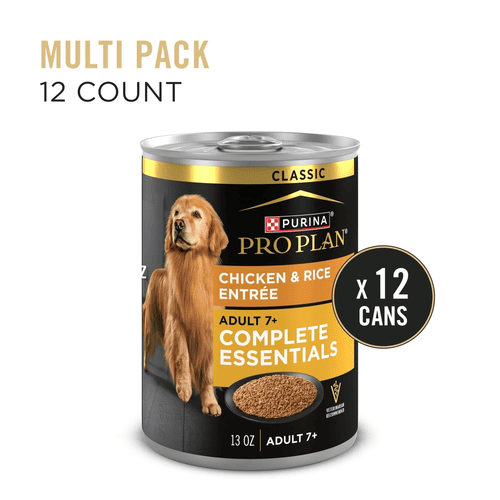 Purina Pro Plan Wet Dog Food, Chicken & Rice Entree Adult 7+ Complete Essentials, 13 oz, Can, 12 Packs