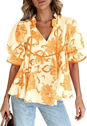 PRETTYGARDEN Womens Summer Tops 2026 Cute Puff Sleeve
