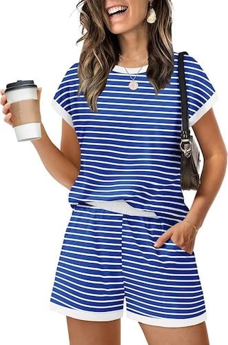 WIHOLL Two Piece Sets for Women Cap Sleeve Crew Neck