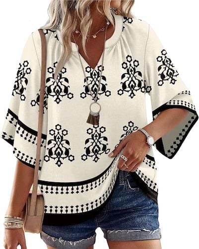 WIHOLL Boho Cute Summer Tops for Women 3/4 Sleeve