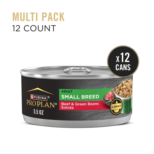 Purina Pro Plan Wet Dog Food, Adult Small Breed High-Protein Beef & Green Beans Entree in Gravy, 5.5 oz, Can, 24 Cases