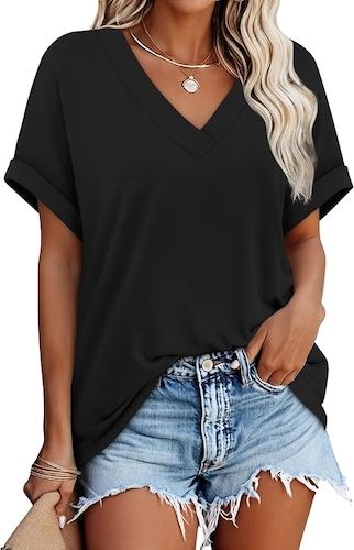 WIHOLL Womens Short Rolled Sleeve Shirts Oversized