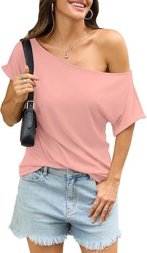 EasyGala Womens Off Shoulder Tops Sexy Short Sleeve Shirts Rolled Sleeve