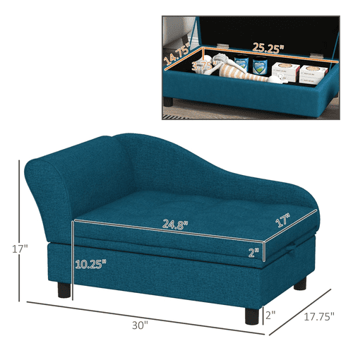 PawHut 29.9-in Elevated Dog Sofa with Removable Cover & Storage, Blue