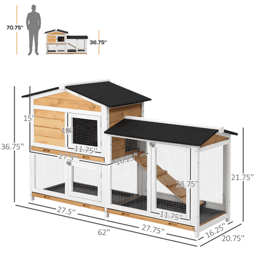 PawHut 62-in 2-Layer Wooden Rabbit Hutch