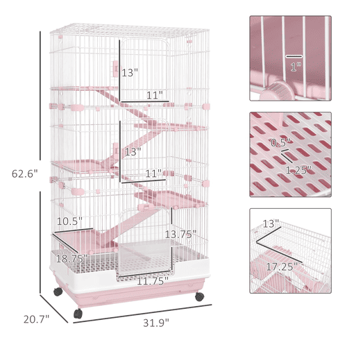 PawHut 6-Level 32-in Ferret with Universal Lockable Wheels, Pink