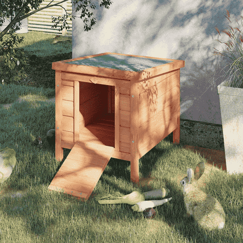 PawHut Big Wooden Rabbit Hutch with Cover and Ladder, Orange-Brown