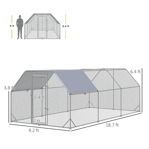 PawHut 9.2 x 18.7 x 6.4-ft Outdoor & Yard Farm Use Metal Chicken Coop with Waterproof & Anti-UV Cover