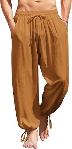 COOFANDY Men's Cotton Linen Casual Harem Pants