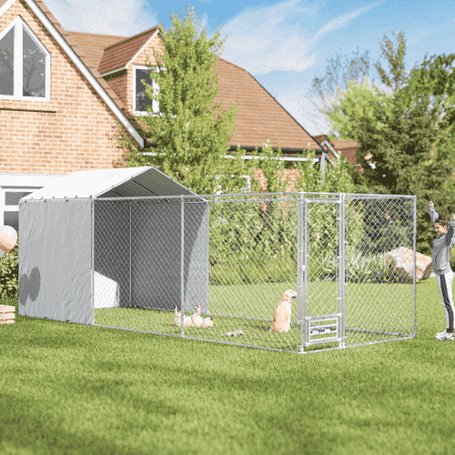 PawHut 19.7 x 7.5 x 7.5-ft Large Silver Outdoor Dog Kennel