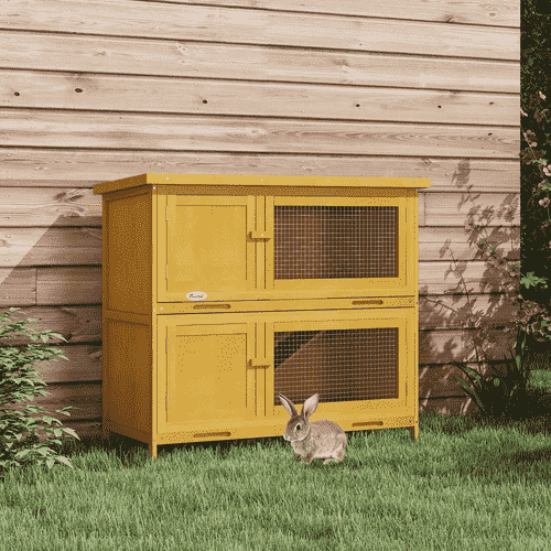 PawHut Indoor and Outdoor Wooden Rabbit Hutch, Yellow