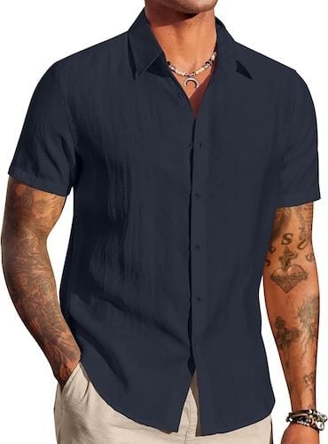 COOFANDY Men's Linen Short Sleeve Casual Button Down Shirts