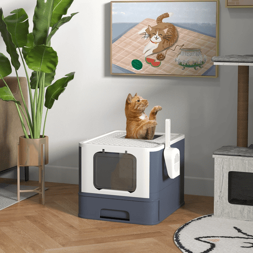 PawHut 21-in White Litter Box with Lid & Scoop for Cats