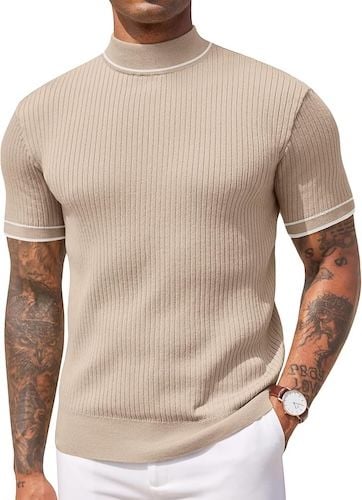 COOFANDY Men's Mock Turtleneck Sweater Short Sleeve