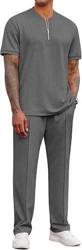 COOFANDY Men's 2 Pieces Outfits Casual Quarter Zip Polo