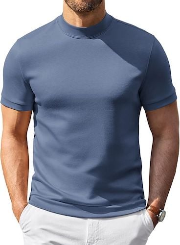 COOFANDY Men's Short Sleeve Mock Neck Sweater