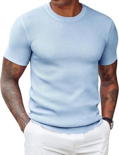 COOFANDY Men's Crewneck Shirts Solid Textured Knit Pullover Tees