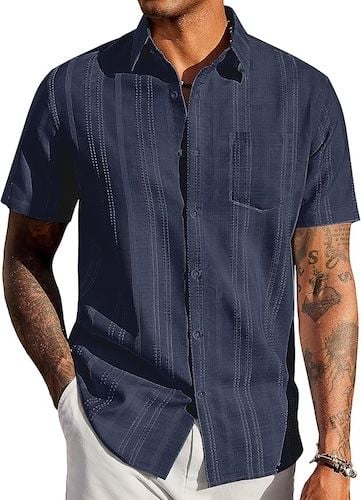 COOFANDY Men's Textured Shirt Summer Beach Shirts with Pocket