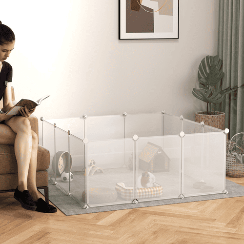 PawHut DIY Rabbit Playpen, 12 Panels, White