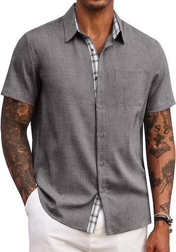 COOFANDY Men's Summer Beach Vacation Wedding Shirt with Pocket